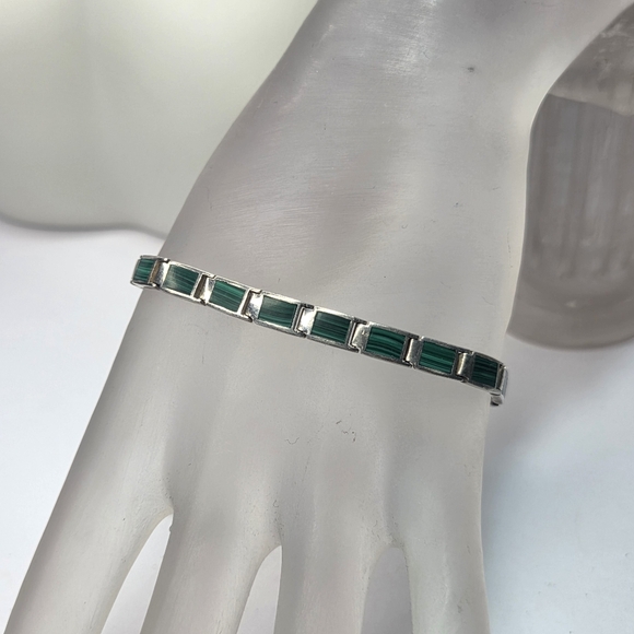 peyote bird sterling silver 925 malachite bezel set reticulating tennis bracelet - Picture 1 of 9